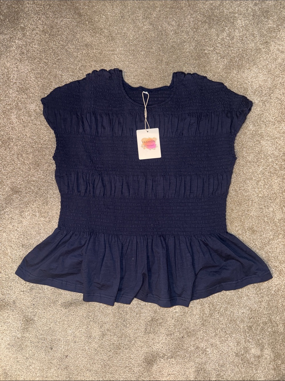Willow Navy Smocked Peplum Blouse
